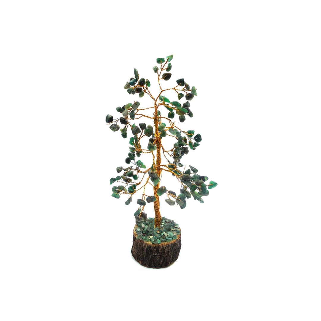 Green Aventurine Stone Tree for Luck & Prosperity - close-up detail