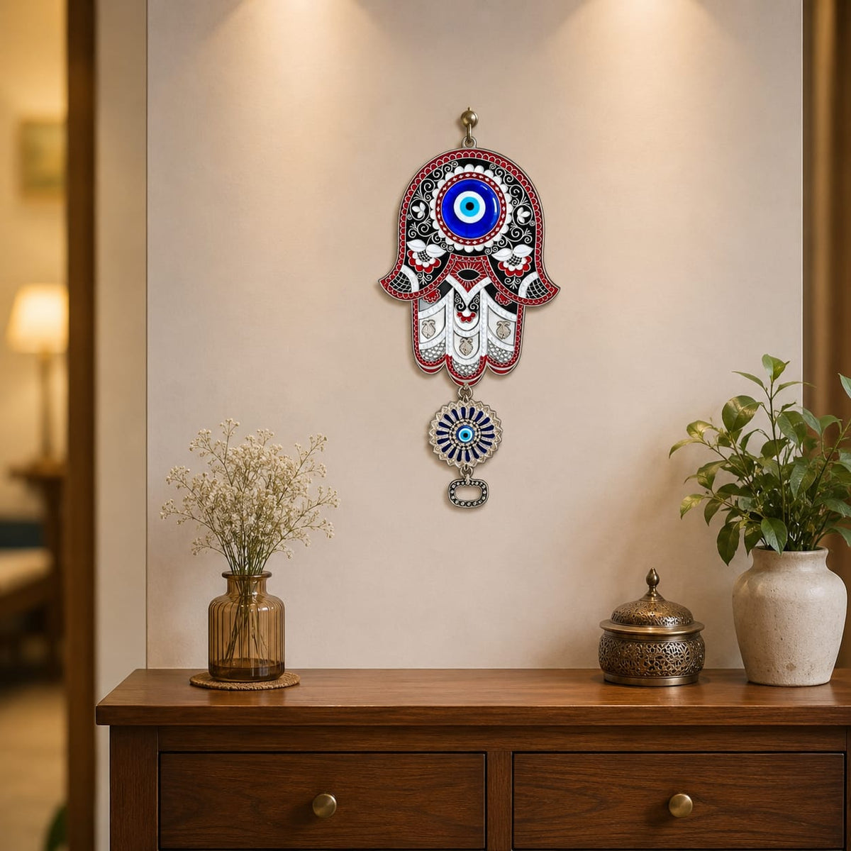 Hamsa Hand and Evil Eye Wall Hanging - detail view