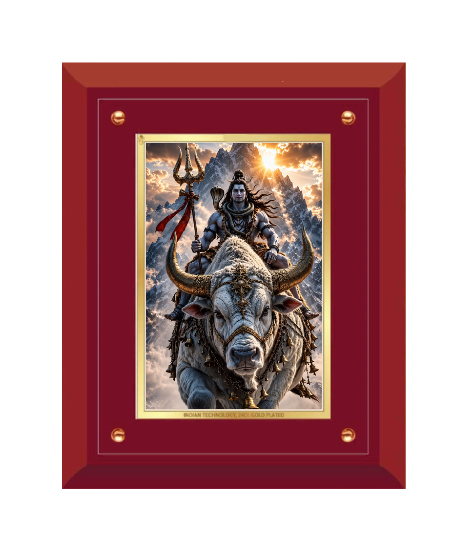Lord Shiva on Nandi MDF Framed Art - close-up detail