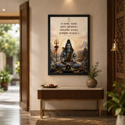Maha Mrityunjaya Mantra Lord Shiva Double Glass Black Framed Art - detail view