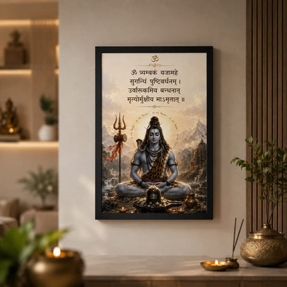 Maha Mrityunjaya Mantra Lord Shiva Double Glass Black Framed Art