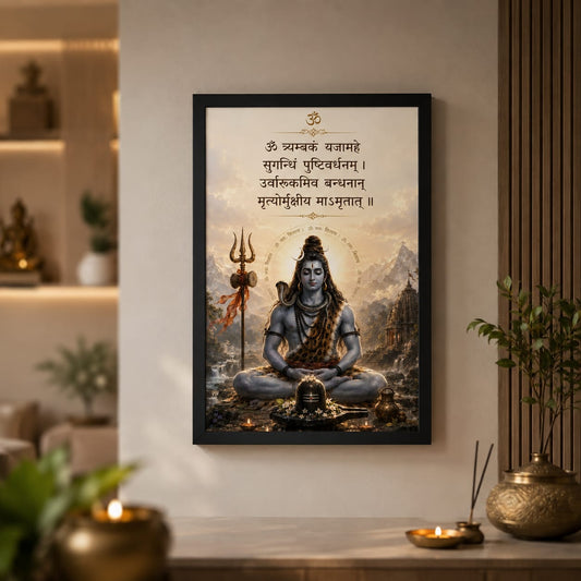 Maha Mrityunjaya Mantra Lord Shiva Double Glass Black Framed Art