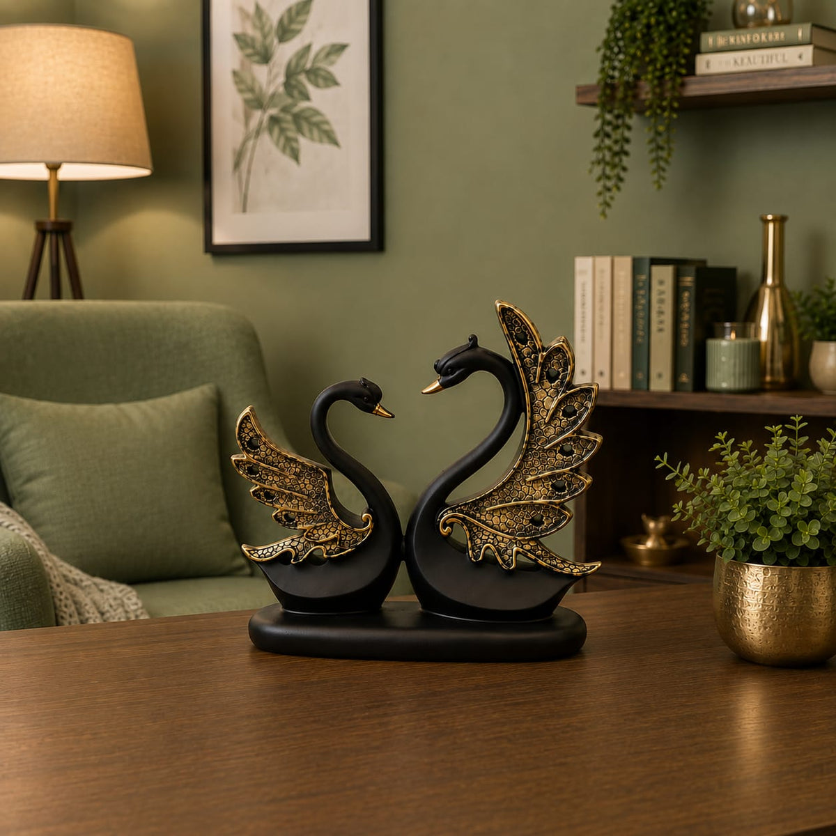 Majestic Swan Couple Sculptures - detail view