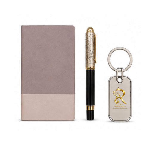 Mauve Luxe Diary with Gold-Black Pen & Keychain - close-up detail