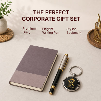 Mauve Two-Tone Diary with Gold-Black Pen & Keychain - detail view
