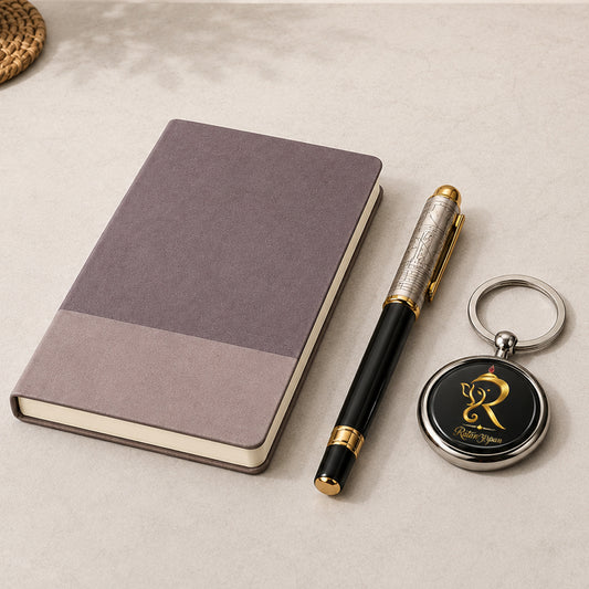 Mauve Two-Tone Diary with Gold-Black Pen & Keychain
