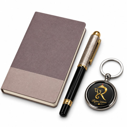Mauve Two-Tone Executive Diary with Premium Pen & Keychain Gift Set - close-up detail