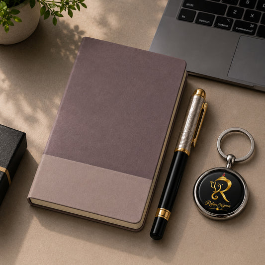 Mauve Two-Tone Executive Diary with Premium Pen & Keychain Gift Set