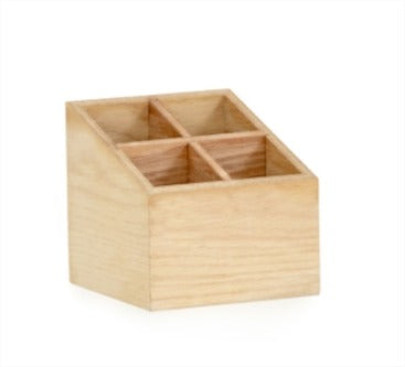 Natural Wooden Four-Compartment Desk Organizer