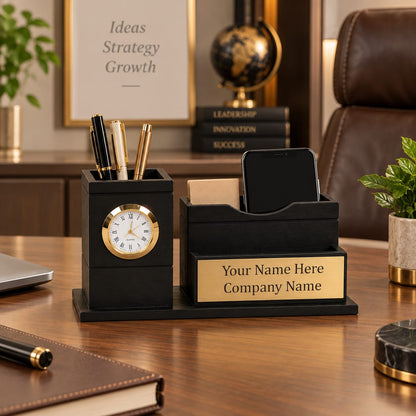 Personalized Multipurpose Wooden Pen Stand &amp; Desk Organizer