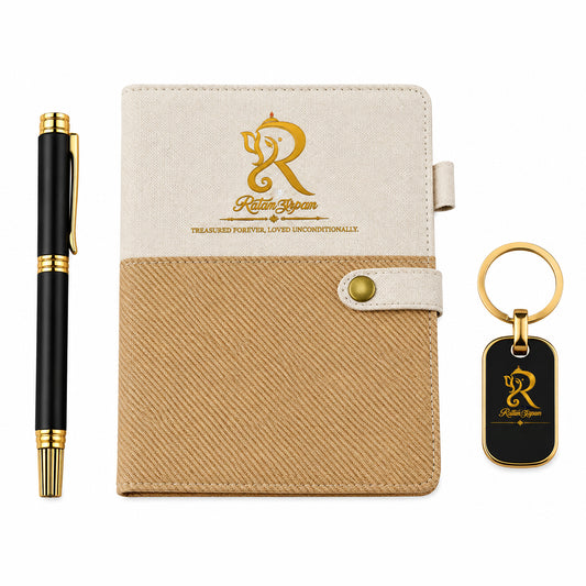 Premium Diary, Pen & Personalised Keychain Gift Set - close-up detail