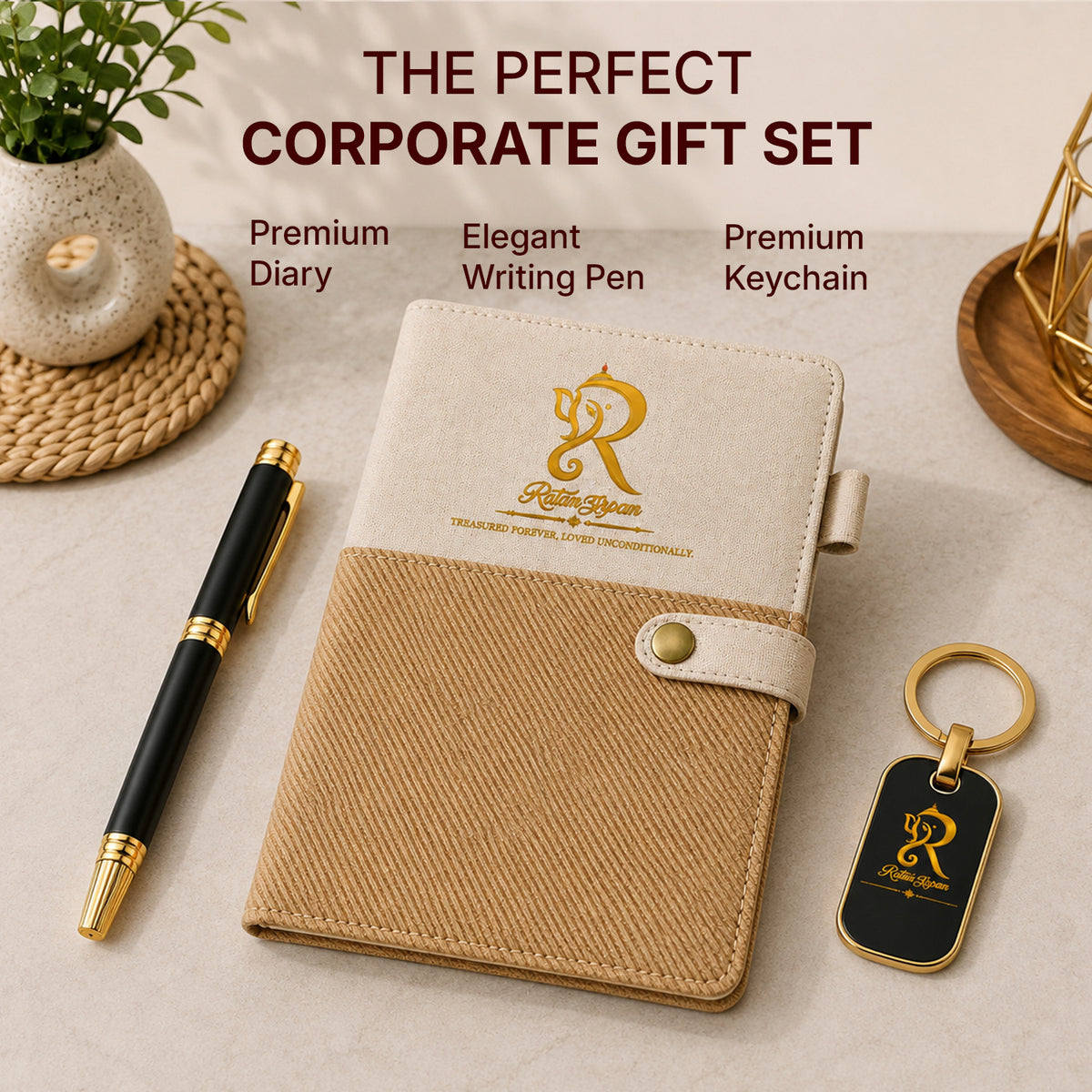 Premium Diary, Pen & Personalised Keychain Gift Set - detail view