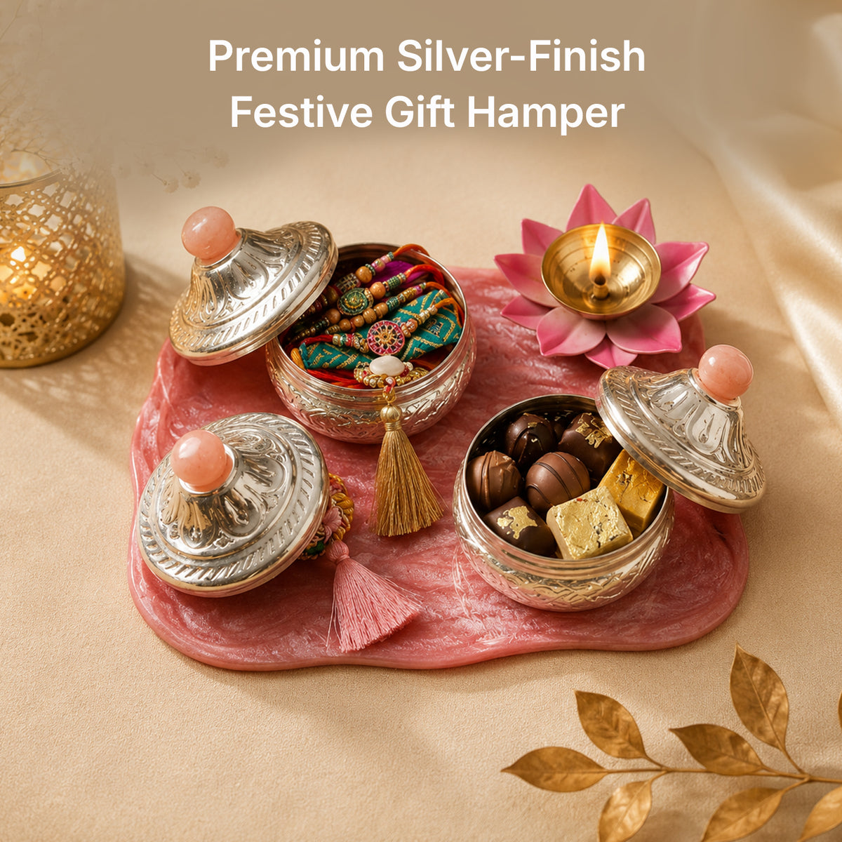 Premium Silver-Finish Festive Gift Hamper - detail view