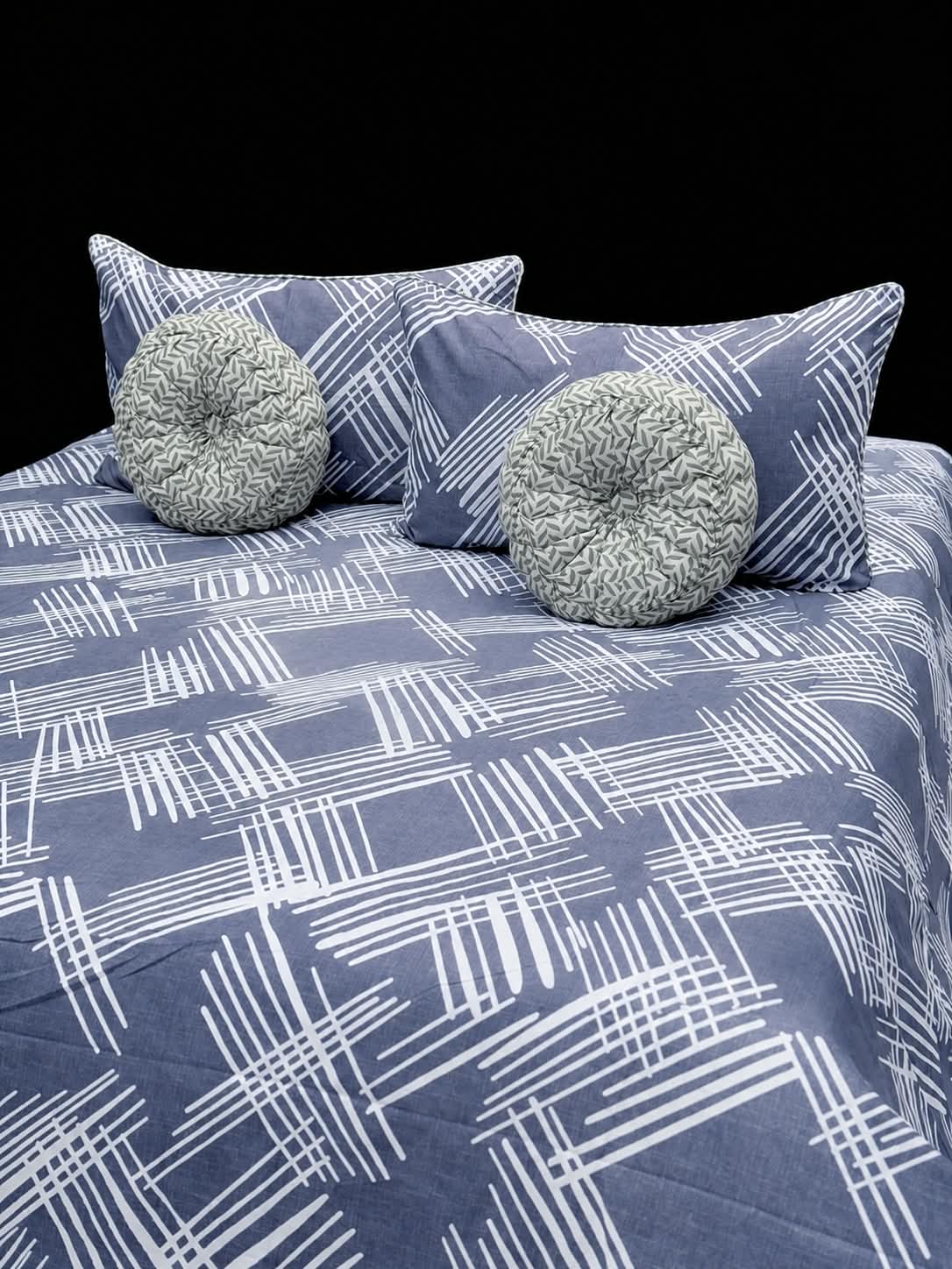 Pure Cotton Blue Abstract Stripe Bedsheet Set