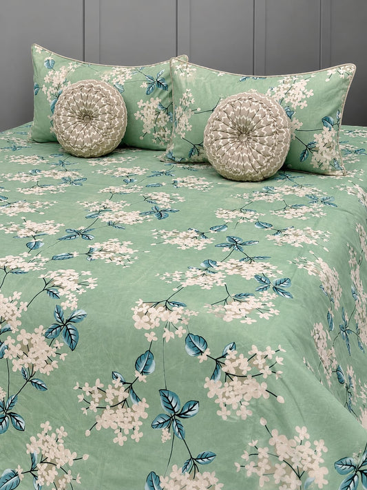 Pure Cotton Green Floral-Pattern Bedsheet Set