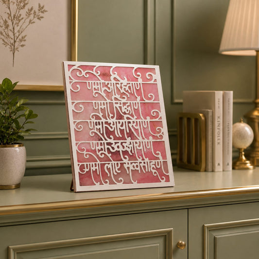 Rose quartz tlite holder with 999 silver plated Navkar mantras