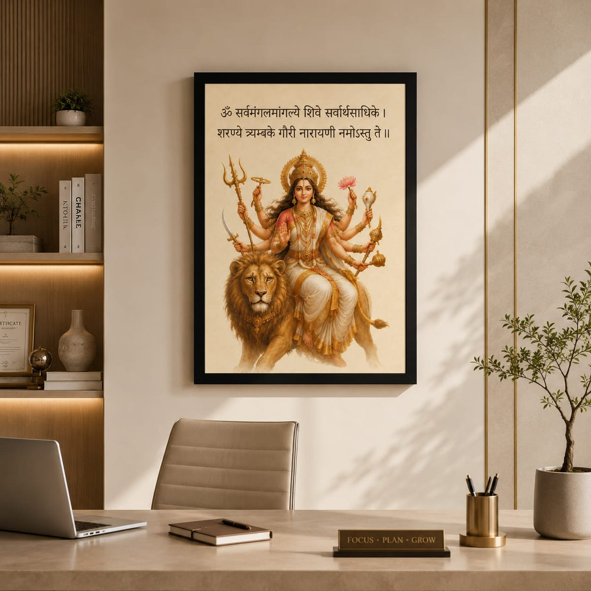 Sarva Mangala Mangalye Goddess Durga Double Glass Black Framed Art - detail view