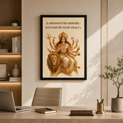 Sarva Mangala Mangalye Goddess Durga Double Glass Black Framed Art - detail view