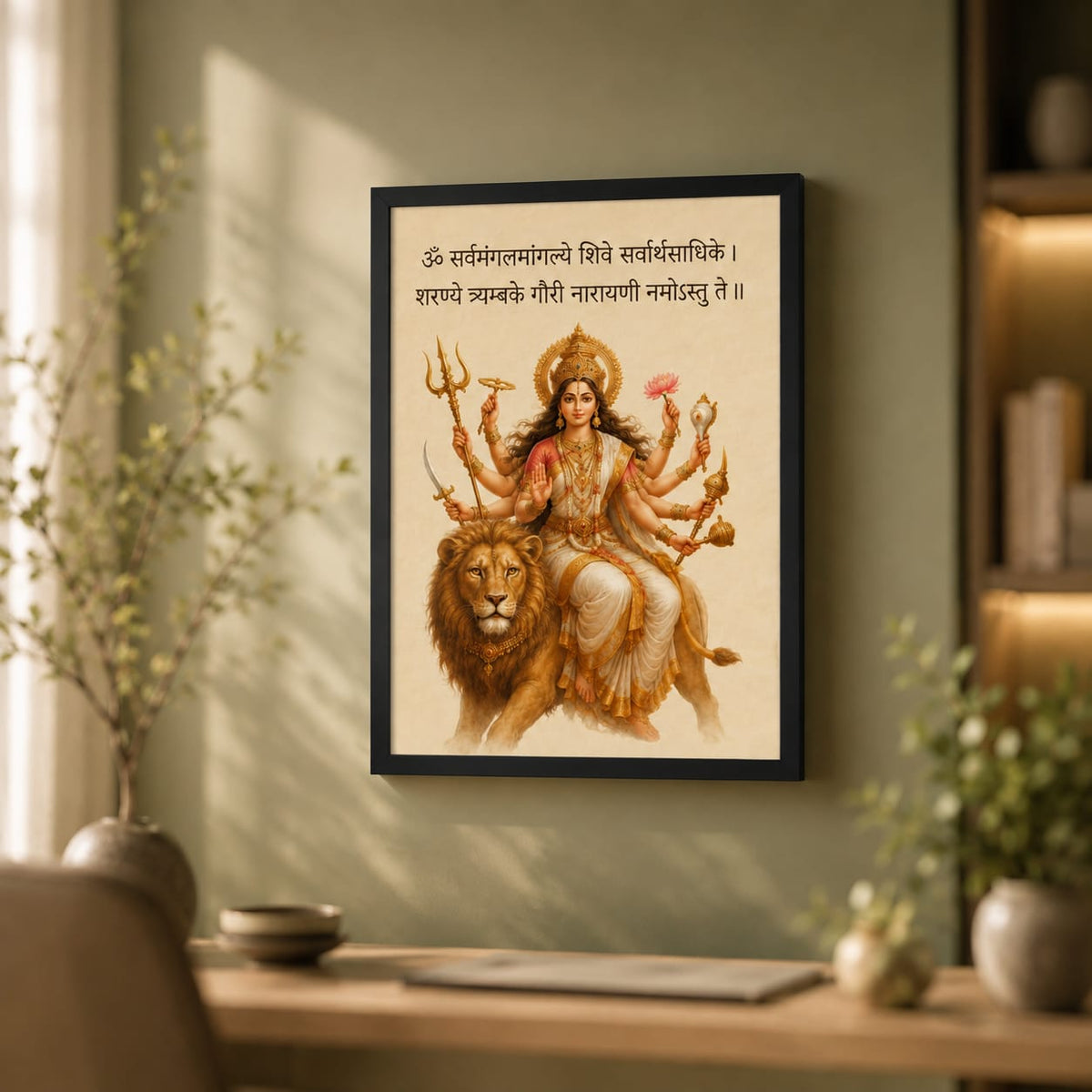 Sarva Mangala Mangalye Goddess Durga Double Glass Black Framed Art