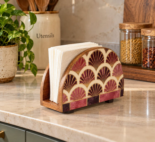 Scalloped Fan Pattern Wooden Napkin Holder