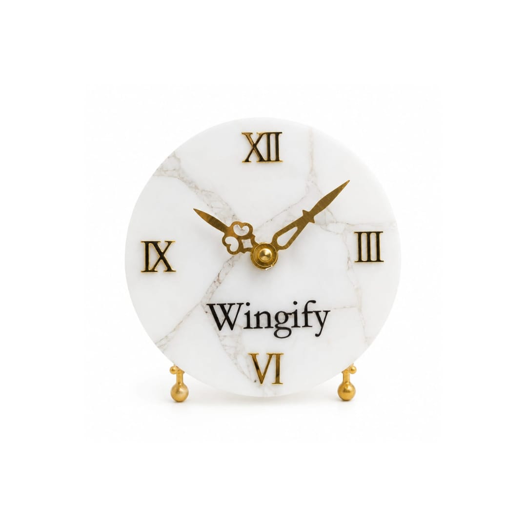 White Marble Table Clock - close-up detail