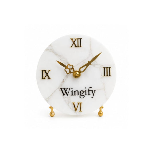 White Marble Table Clock - close-up detail