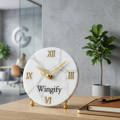White Marble Table Clock - detail view
