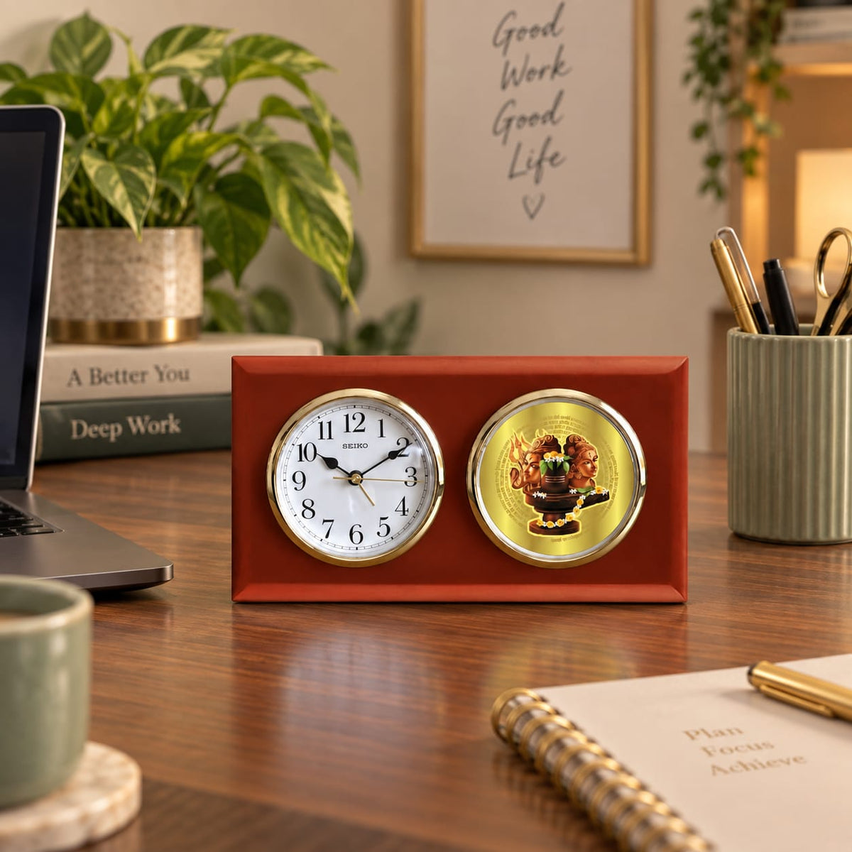 Wooden Desk Clock with Divine Dial Accent