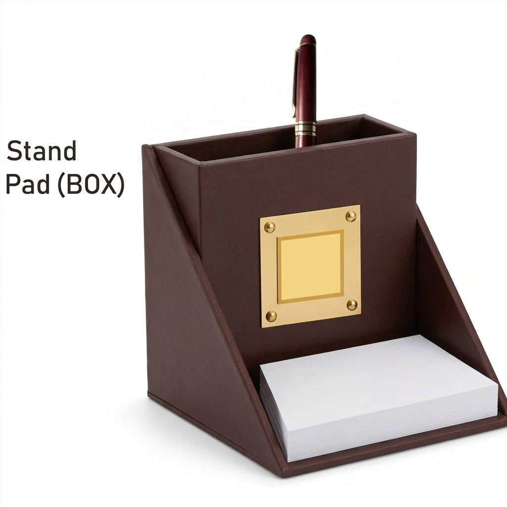 Wooden Desk Organizer with Metal Plaque