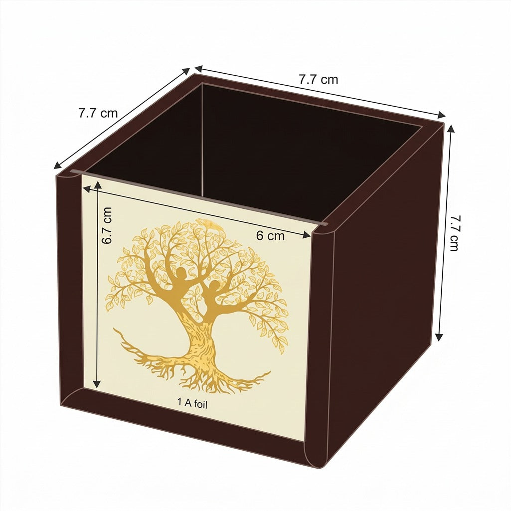 Wooden Pen Stand with Tree Foil Design