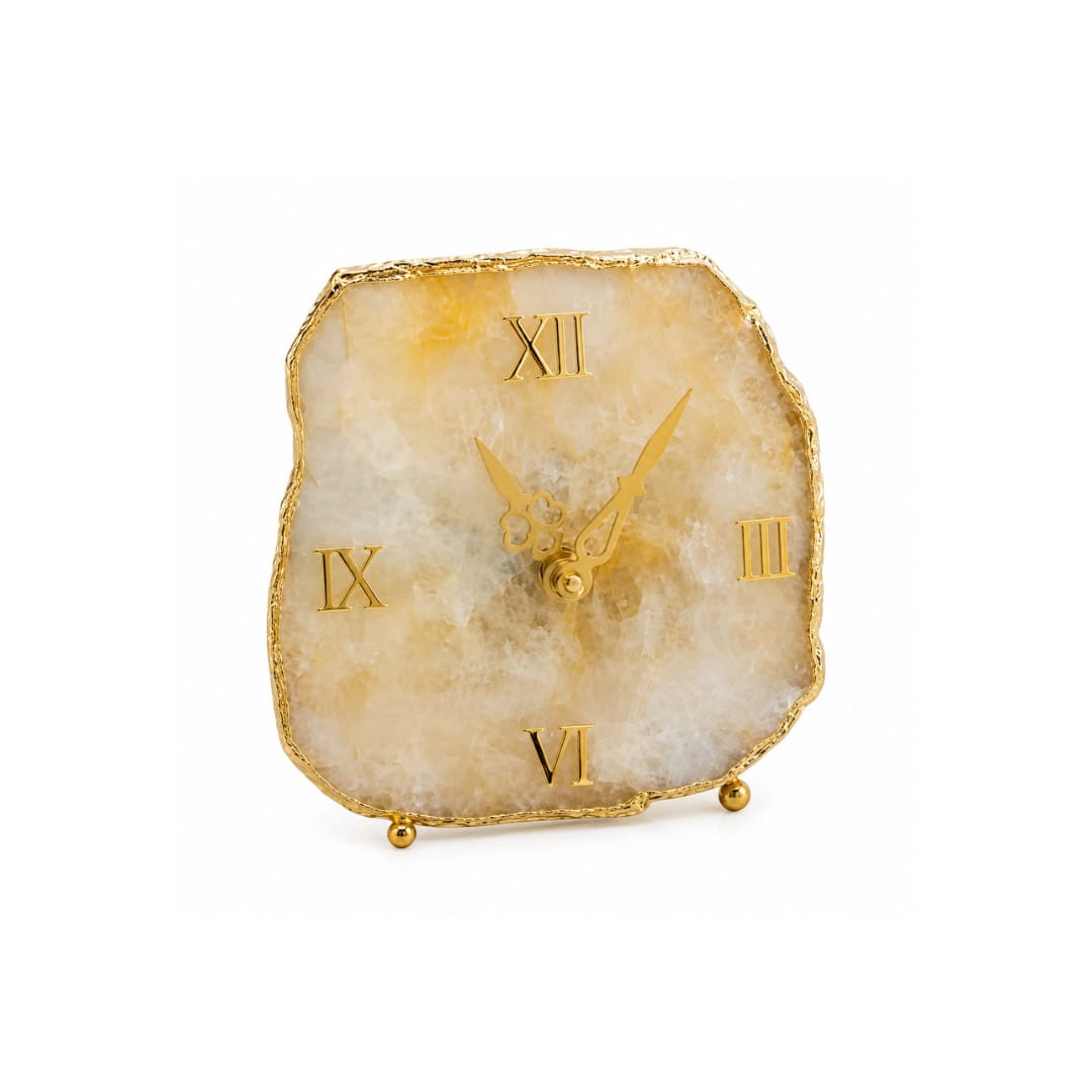 Yellow Aventurine Gold-Rimmed Table Clock - close-up detail